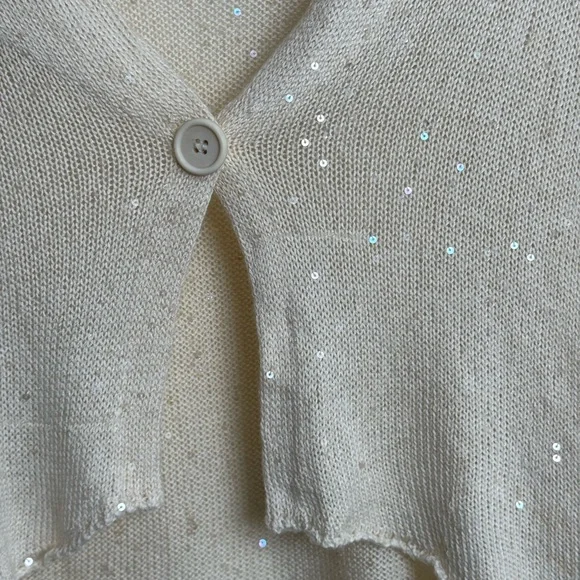 $2.2k Brunello Cucinelli Cream silk Sequin knit cardigan Italy lightweight shawl